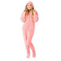 Unisex Coral Velvet Plush Hooded Footie Pajamas (Pink)
